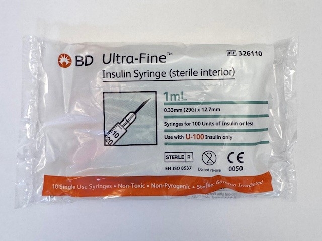 BD 1ml syringe - 29 gauge needle - packs of 10