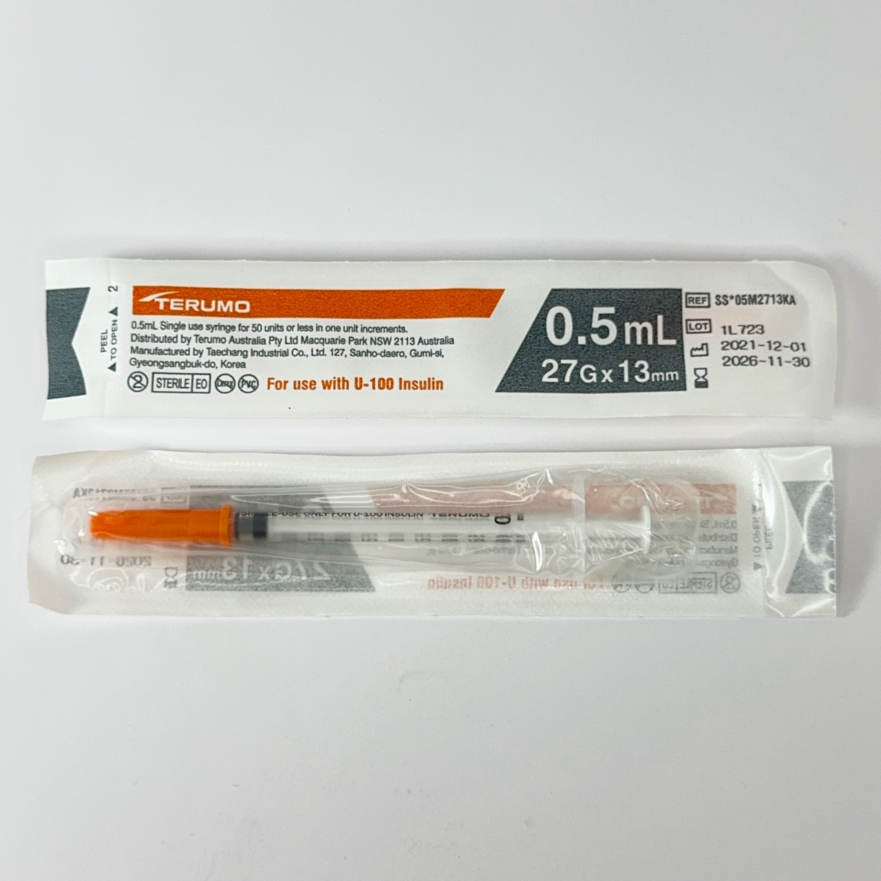 Terumo 0.5ml syringe - permanent 27 gauge needle